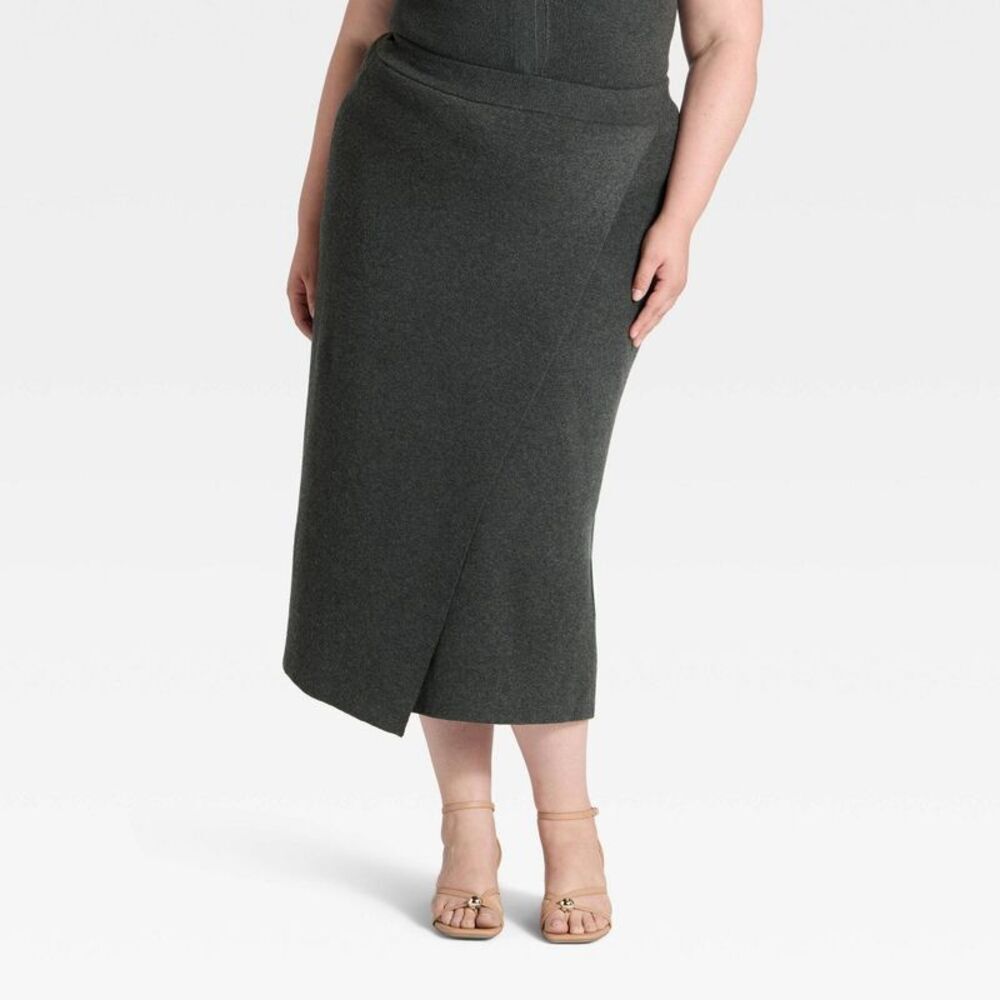 Women's Wrap Column Midi Skirt - A New Day Charcoal 2X